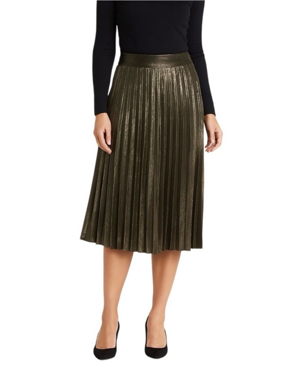 Lulus Pleated Gold Metallic Midi Skirt Size XS